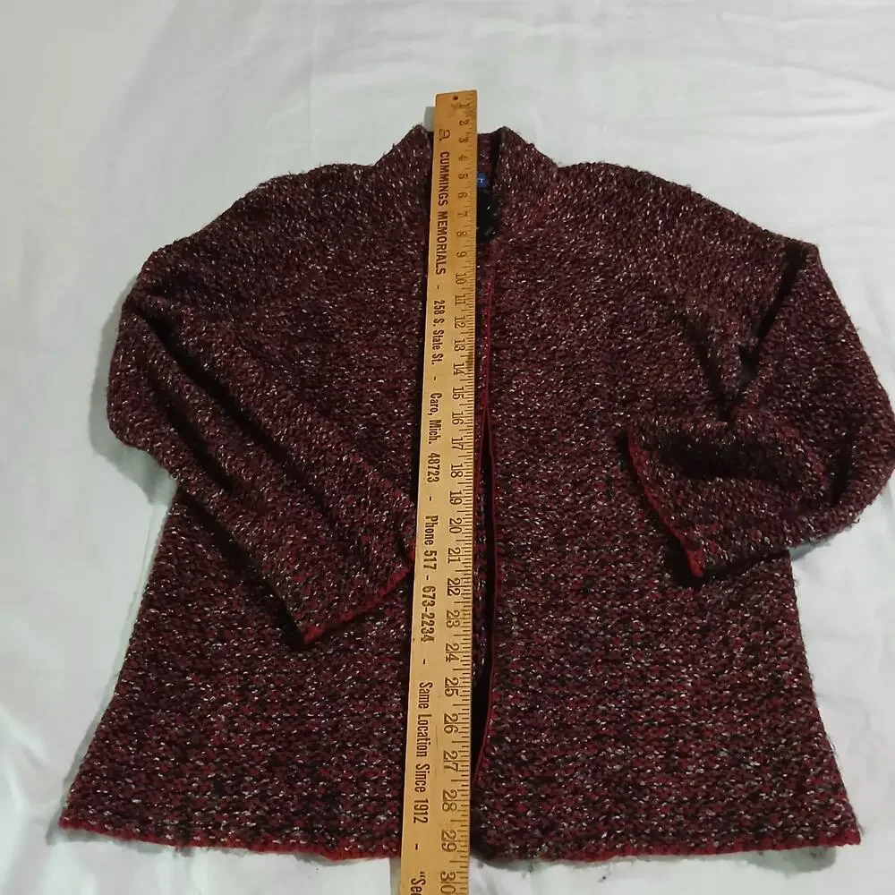 Karen Scott Med Maroon/Brown/White 2-Button Long-Sleeved Cardigan Sweater